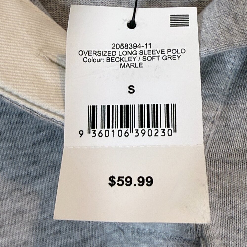 Rugby Polo Top Shirt Sweatshirt Oversized Gray White Academia Preppy - Picture 9 of 11